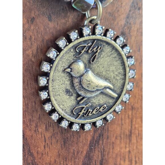 Handmade Fly Free Bird Necklace Abalone Shell Beads + Rhinestones - Picture 6 of 9